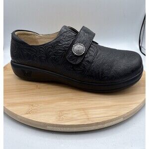 Alegria Joleen Comfort Clog Black Paisley Leather Nurse Work EU40 US9.5-10